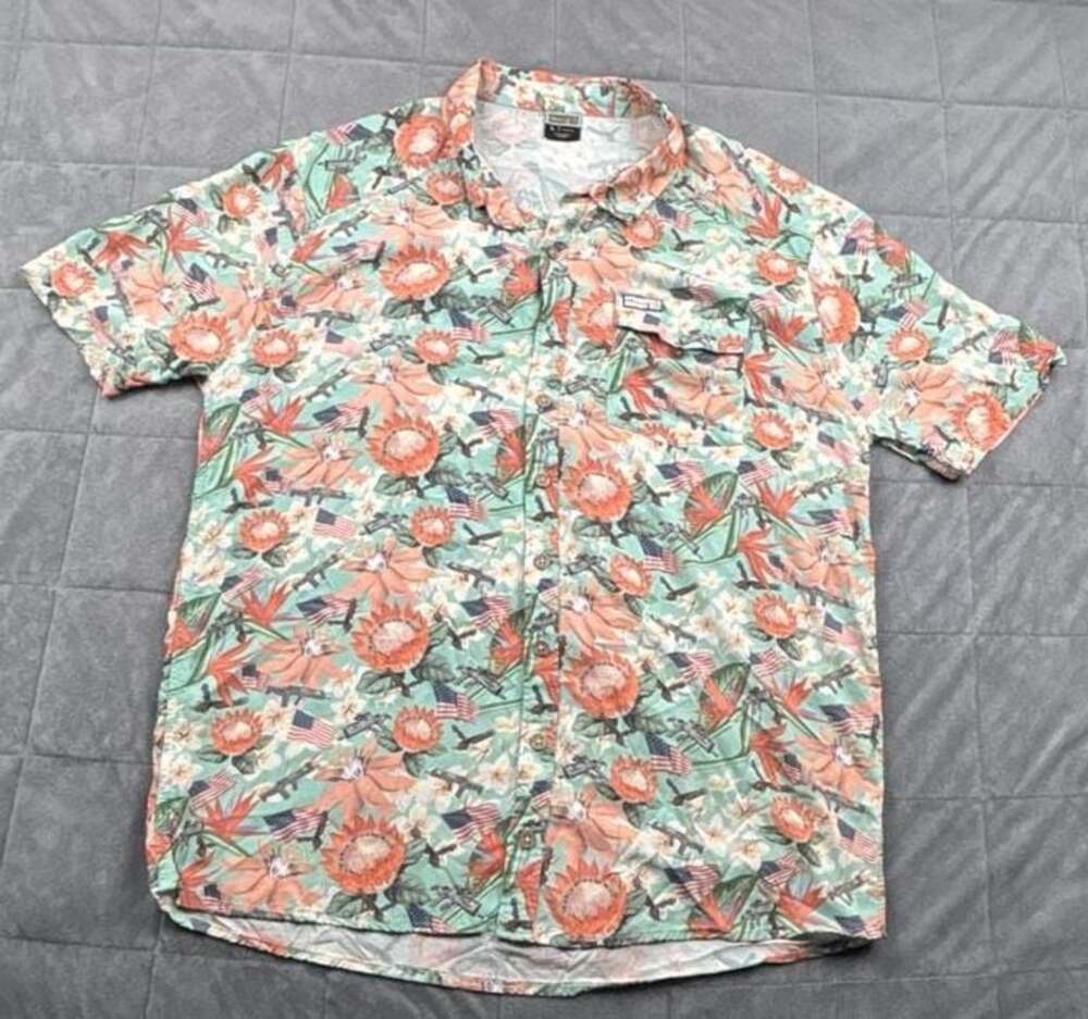 Springfield Armory Floral Rifle & American Flag Hawaiian Aloha Shirt Size L